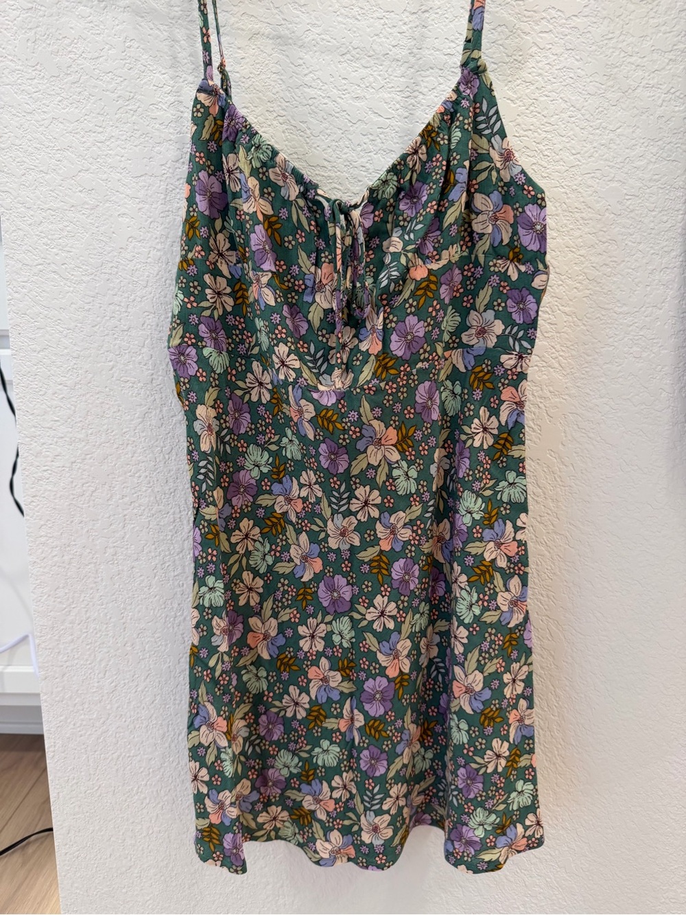 Sky to Moon Floral Green Slip Dress with Lilac & Cream Blooms
